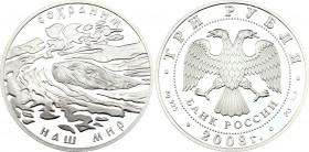 Russian Federation 3 Roubles 2008
Y# 1138; Silver (0.925), 33.90 g. 39 mm.; Proof; Beaver