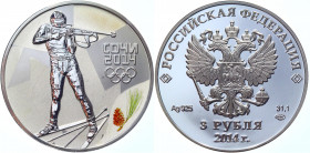 Russian Federation 3 Roubles 2014 СПМД
Y# 1293; Silver 31,10g.; Winter Olympics, Sochi - Biathlon; Proof