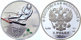 Russian Federation 3 Roubles 2014 СПМД
Y# 1294; Silver 31,10g.; Winter Olympics, Sochi - Alpine Skiing; Proof