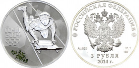 Russian Federation 3 Roubles 2014
Y# 1475; Silver (0.925), 33.94 g. 39 mm.; Proof with colour; extra quality; Winter Olympics in Sochi; Skeleton; Sea...