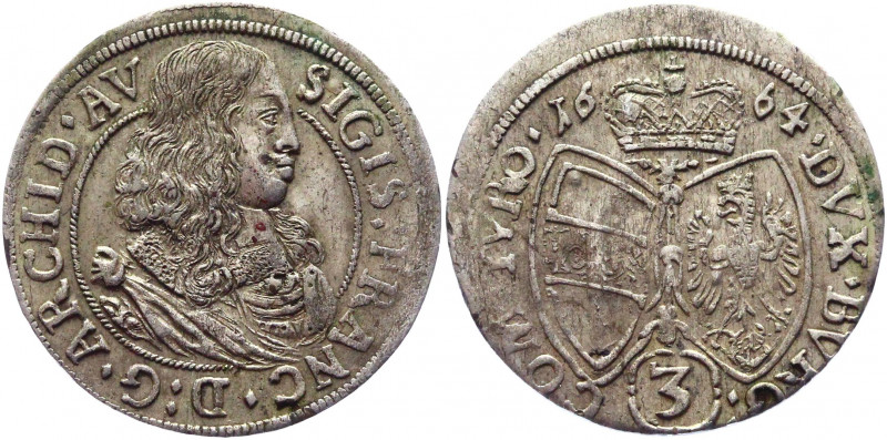 Austrian States 3 Kreuzer 1664
KM# 1209; Silver 1.71 g.; Sigismund Franz; Mint:...