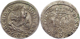 Austrian States 3 Kreuzer 1664
KM# 1209; Silver 1.71 g.; Sigismund Franz; Mint: Hall; VF-XF