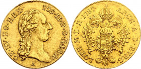 Austria 1 Ducat 1787 A
KM# 1873; Gold (.986) 3.49 g.; Joseph II; XF with edge damege