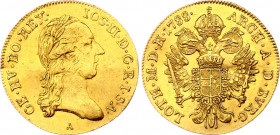Austria 1 Ducat 1788 A
KM# 1873; Gold (.986), 3.49g. AUNC, mint luster, slightly bent.
