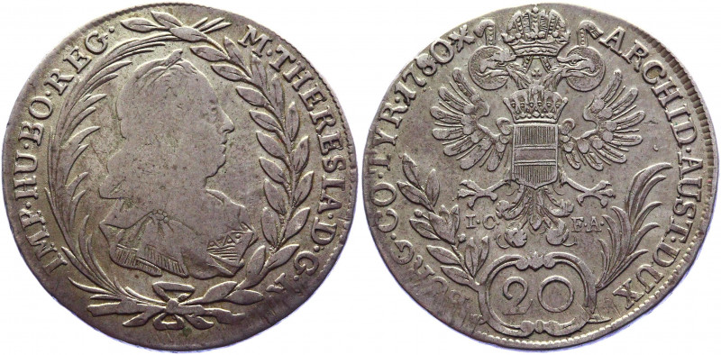 Austria 20 Kreuzer 1780 IC FA
KM# 2067.2; Herinek# 857; Eyp# 207; Silver; 6.58g...