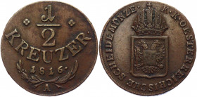 Austria 1/2 Kreuzer 1816 A
KM# 2110; Copper 4.34 g.; Franz II (I); XF