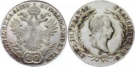 Austria 20 Kreuzer 1830 C
KM# 2145; Silver 6,63g.; Franz II ; XF-AUNC