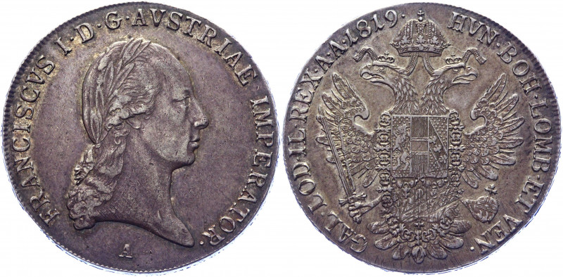 Austria 1 Taler 1819 A
KM# 2162; Silver 27.95g.; Franz II; marks of stamp gloss...