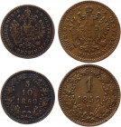 Austria 5/10 & 1 Kreuzer 1859 - 1860 V
KM# 2182 & 2186; Copper; Franz Joseph I; XF