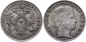 Austria 3 Kreuzer 1846 A
KM# 2191; Silver 1,69g.; Ferdinand I ; AUNC