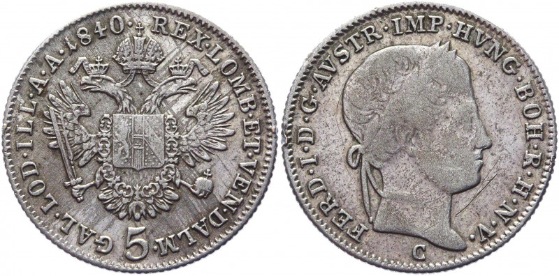 Austria 5 Kreuzer 1840 C
KM# 2196; Silver 2,20g.; Ferdinand I ; VF-XF