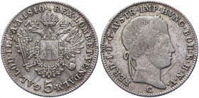 Austria 5 Kreuzer 1840 C
KM# 2196; Silver 2,20g.; Ferdinand I ; VF-XF
