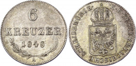 Austria 6 Kreuzer 1848 A
KM# 2199; Silver; Ferdinand I; XF