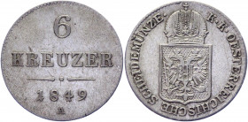 Austria 6 Kreuzer 1849 A
KM# 2200; Silver; Franz Joseph I; XF+