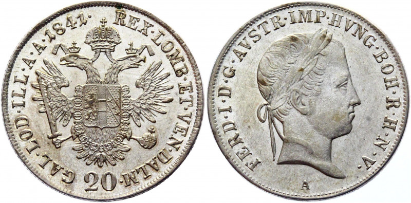 Austria 20 Kreuzer 1841 A
KM# 2208; Silver 6,67g.; Ferdinand I ; Mint Luster; A...