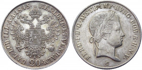 Austria 20 Kreuzer 1845 C
KM# 2208; Silver 6,67g.; Ferdinand I ; Mint Luster; AUNC