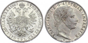 Austria 1 Florin 1860 A
KM# 2219; Silver; Franz Joseph I; AUNC