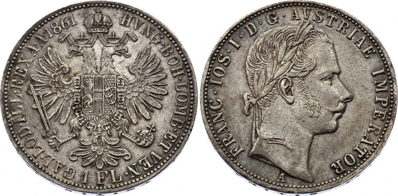 Austria 1 Florin 1861 A
KM# 2219; Silver; Franz Joseph I; XF+