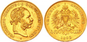 Austria 4 Florin / 10 Francs 1892 Restrike
KM# 2260; Gold (.900) 3,19g.; Franz Joseph I; UNC