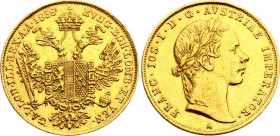 Austria 1 Ducat 1858 A
KM# 2263; Gold (.986) 3.49 g., 19.8 mm.; Franz Joseph I; XF+