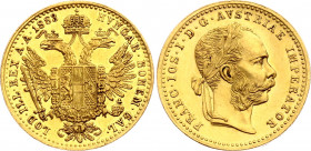 Austria 1 Ducat 1883
KM# 2267; Gold (.986) 3.49 g., 20 mm.; Franz Joseph I; UNC with minor hairlines