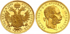Austria 1 Ducat 1885
KM# 2267; Gold (.986) 3.49 g., 20 mm.; Franz Joseph I; AUNC/UNC with minor hairlines