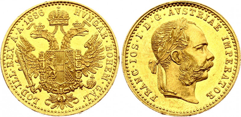 Austria 1 Ducat 1886
KM# 2267; Gold (.986) 3.49 g., 20 mm.; Franz Joseph I; UNC...