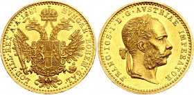 Austria 1 Ducat 1887
KM# 2267; Gold (.986) 3.49 g., 20 mm.; Franz Joseph I; UNC with minor hairlines