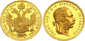 Austria 1 Ducat 1888
KM# 2267; Gold (.986) 3.49 g., 20 mm.; Franz Joseph I; UNC