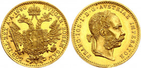 Austria 1 Ducat 1890
KM# 2267; Gold (.986) 3.49 g., 20 mm.; Franz Joseph I; UNC-