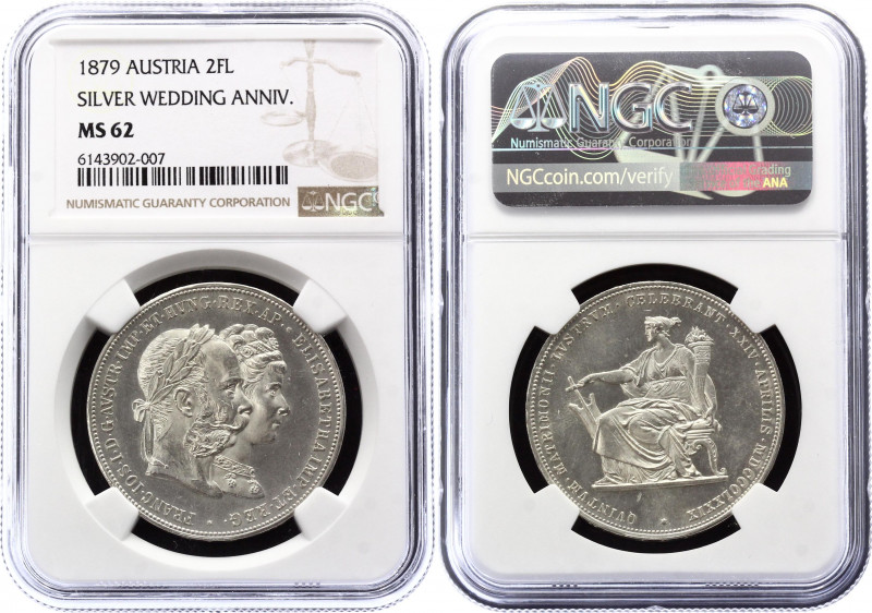 Austria 2 Gulden 1879 NGC MS 62
X# M5; Silver; Franz Joseph I - Silver Wedding ...