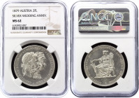 Austria 2 Gulden 1879 NGC MS 62
X# M5; Silver; Franz Joseph I - Silver Wedding Jubilee