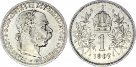 Austria 1 Corona 1907
KM# 2804; Schön# 7; Silver 4.90 g.; Franz Joseph I; XF-