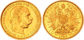 Austria 10 Corona 1897
KM# 2805; Franz Joseph I; Gold (.900) 3.38g. UNC.