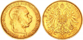 Austria 10 Corona 1897
KM# 2805; Gold (.900) 3.38 g., 19 mm.; Franz Joseph I; AUNC