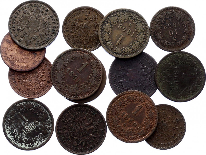 Austria Lot of 14 Coins 1858 - 1891
Various Dates & Denominations