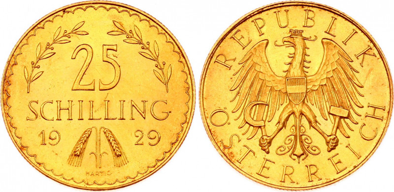 Austria 25 Schilling 1929
KM# 2841, Fr# 521; Gold (.900), 5.88g. Mintage 243,26...