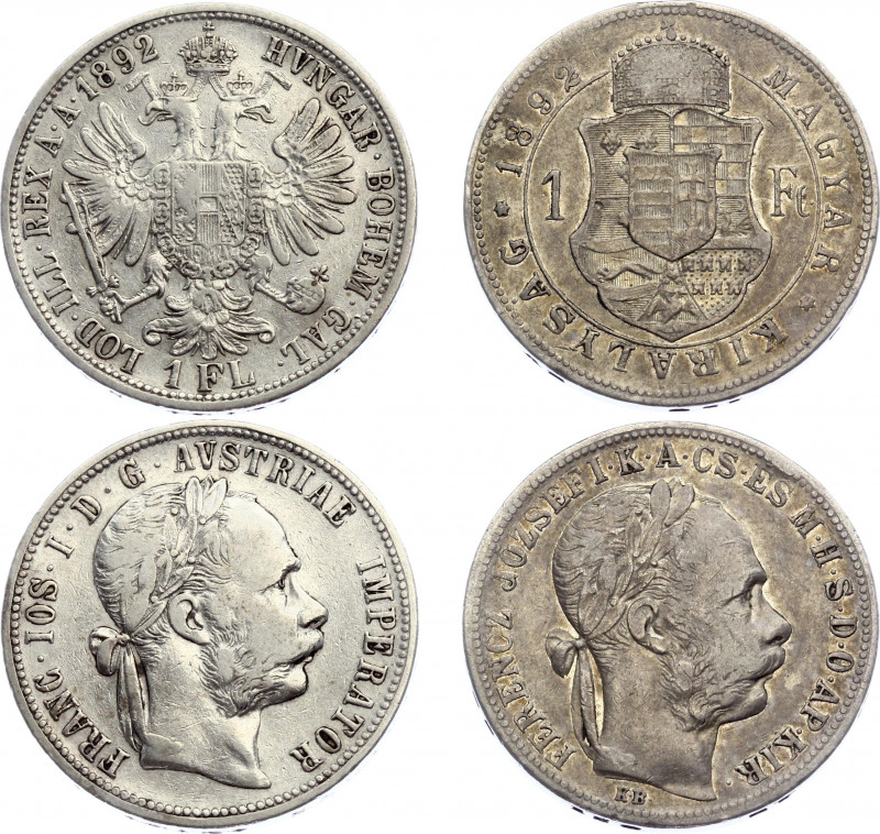 Austria - Hungary 2 x 1 Florin / Fornt 1892
Silver; Franz Joseph I