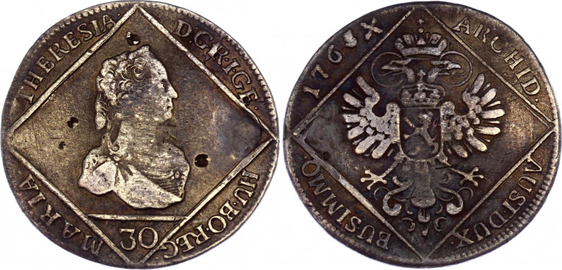 Bohemia 30 Kreuzer 1765
KM# 785; Silver; Maria Theresia; Mint: Prague; VF