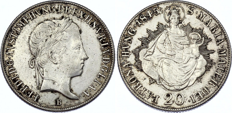 Hungary 20 Krajczar 1845 B
KM# 422; Silver; Ferdinand V; XF+