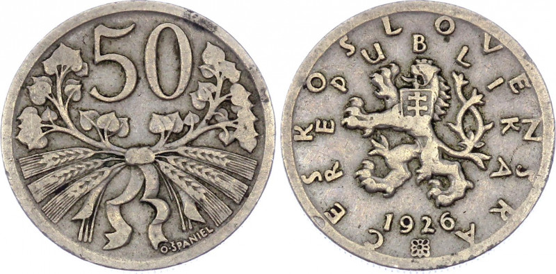 Czechoslovakia 50 Haleru 1926
KM# 2; Copper-Nickel 4.77 g.; XF