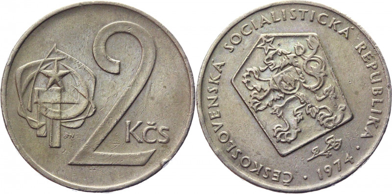 Czechoslovakia 2 Koruny 1974 Error
KM# 75; Copper-Nickel 6.02 g.; Coaxiality 25...