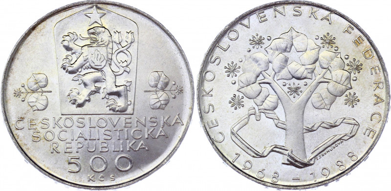 Czechoslovakia 500 Korun 1988 
KM# 131; Silver 24.23 g.; 20th Anniversary of Na...