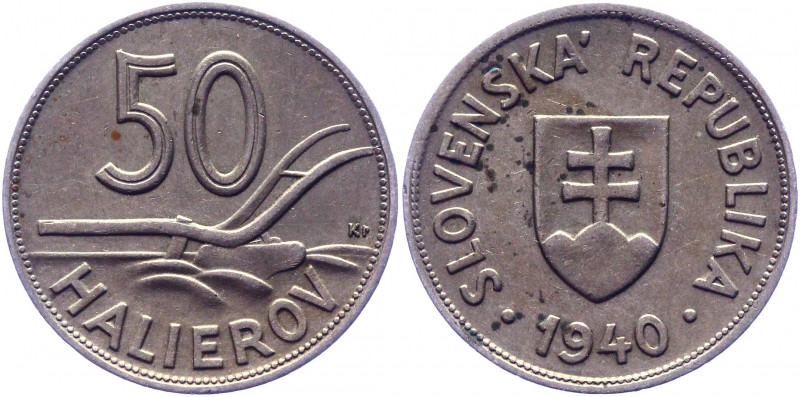 Slovakia 50 Halierov 1940
KM# 5; Copper-Nickel; XF+