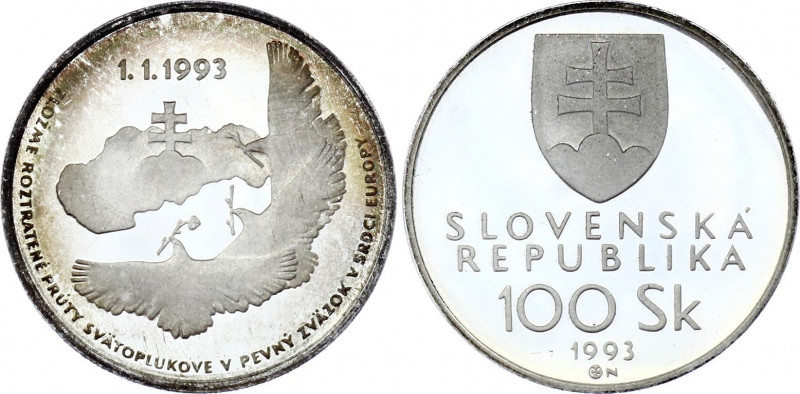 Slovakia 100 Korun 1993 Proof
KM# 16; National Independence. Silver, Proof.