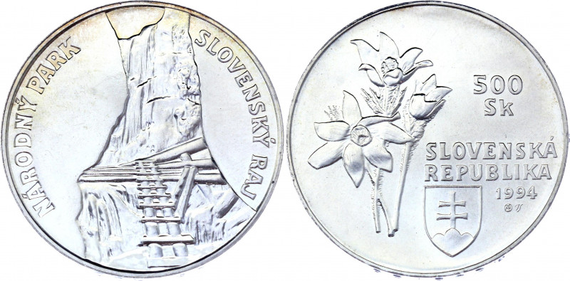 Slovakia 500 Korun 1994
KM# 28; Silver 33.38 g.; Slovensky Raj National Park; U...