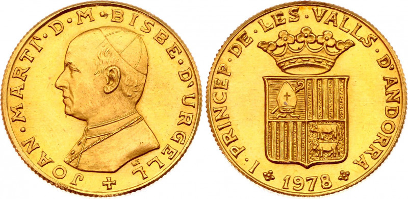 Andorra 1 Sobirana 1978 MCMLXXVIII
Fr# 2; Gold (.917), 8g. UNC. Mintage 1745 pi...