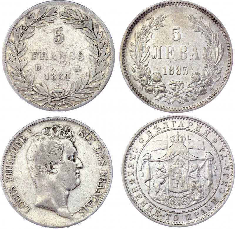 Bulgaria 5 Leva 1885
KM# 7; Silver 24.62 g.; Alexander I; XF-AUNC