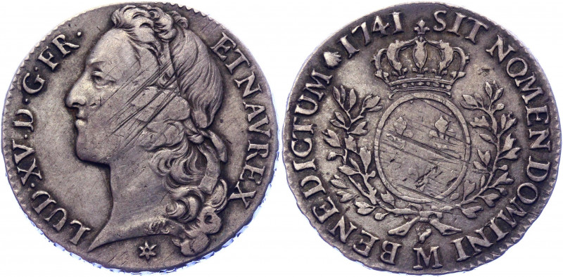 France 1/2 Ecu 1741 M
KM# 516.12; Silver 14,47g.; Louis XV (1715-1774); Mint: T...