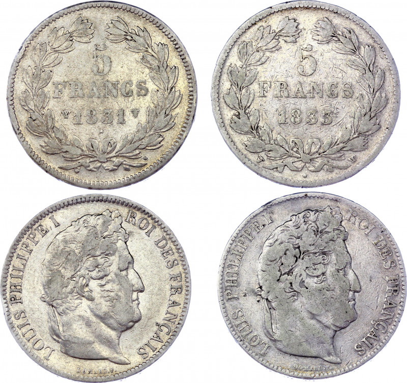 France 3 x 5 Francs 1831 - 1833
KM# 735.13 - 749.13 - 735.4; Silver; Louis XVII...